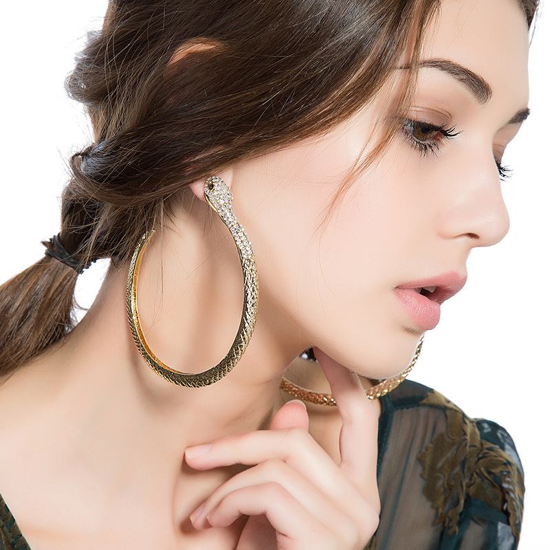 Diamond Round Snake Earrings Exaggerated Fashion Big Hoop For Girls