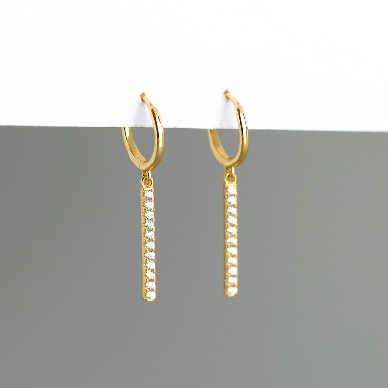 Επιχρυσωμένο Ασήμι 925 Cz Pave Bar Drop Earrings Κρίκος