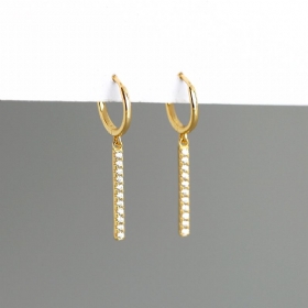 Επιχρυσωμένο Ασήμι 925 Cz Pave Bar Drop Earrings Κρίκος