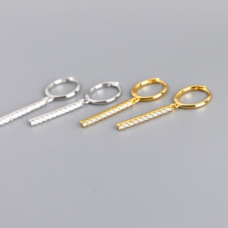 Επιχρυσωμένο Ασήμι 925 Cz Pave Bar Drop Earrings Κρίκος