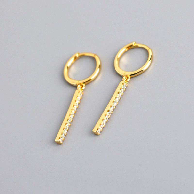 Επιχρυσωμένο Ασήμι 925 Cz Pave Bar Drop Earrings Κρίκος