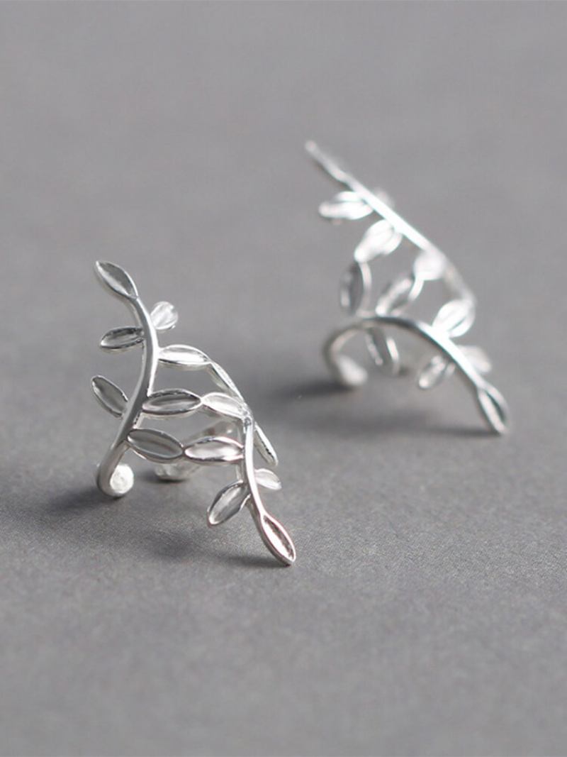 Fashion 925 Sterling Wrap Leaf Cartilage Earrings No Piercing Ear Climber For Women