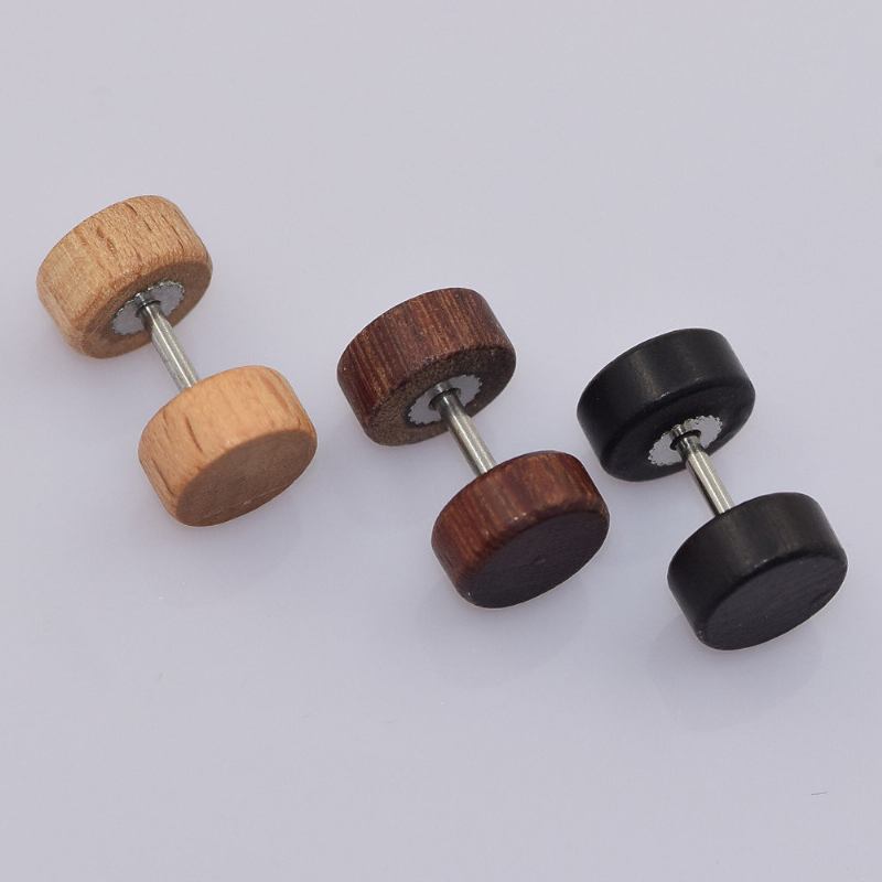 Fashion Ear Stud Σκουλαρίκια Στρογγυλά Γεωμετρικά Dumbbell Woods Αξεσουάρ Γυναικεία Κοσμήματα