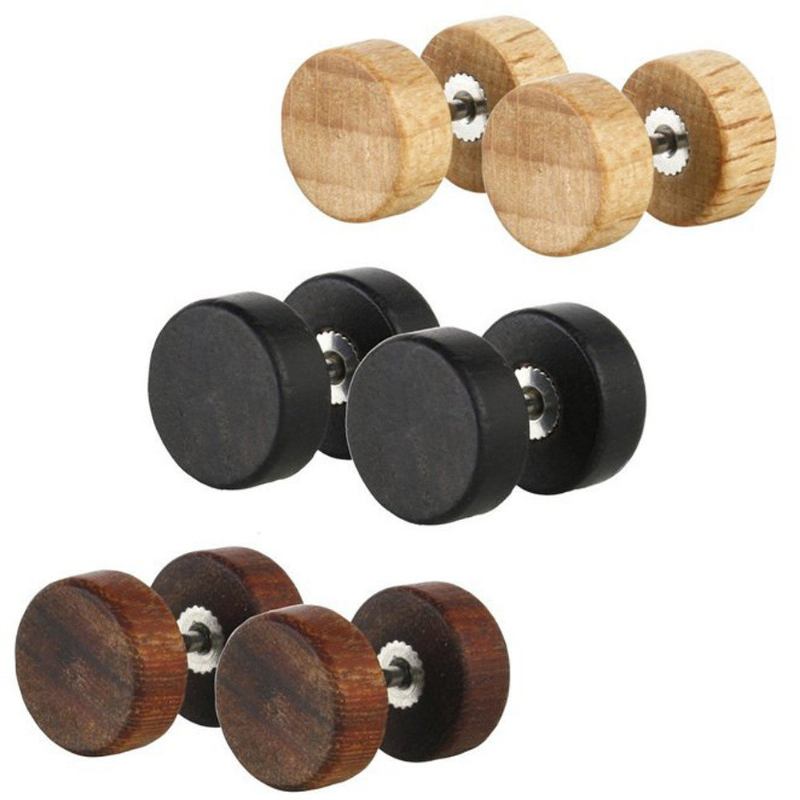 Fashion Ear Stud Σκουλαρίκια Στρογγυλά Γεωμετρικά Dumbbell Woods Αξεσουάρ Γυναικεία Κοσμήματα