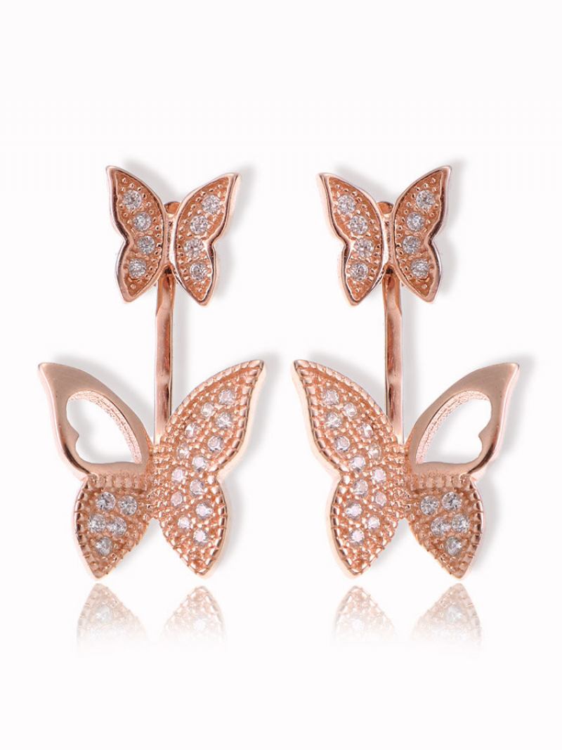 Γλυκά Ασημένια 925 Ροζ Χρυσά Σκουλαρίκια Full Zirconia Butterfly Piercing Ear Jackets Για Γυναίκες