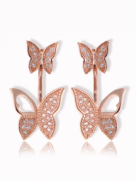 Γλυκά Ασημένια 925 Ροζ Χρυσά Σκουλαρίκια Full Zirconia Butterfly Piercing Ear Jackets Για Γυναίκες