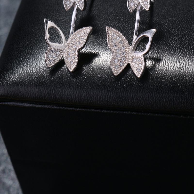 Γλυκά Ασημένια 925 Ροζ Χρυσά Σκουλαρίκια Full Zirconia Butterfly Piercing Ear Jackets Για Γυναίκες