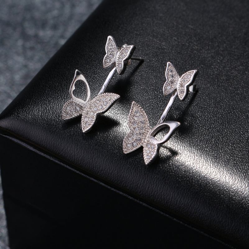 Γλυκά Ασημένια 925 Ροζ Χρυσά Σκουλαρίκια Full Zirconia Butterfly Piercing Ear Jackets Για Γυναίκες