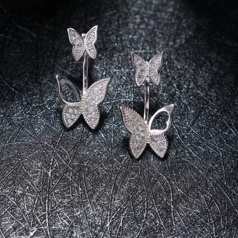 Γλυκά Ασημένια 925 Ροζ Χρυσά Σκουλαρίκια Full Zirconia Butterfly Piercing Ear Jackets Για Γυναίκες