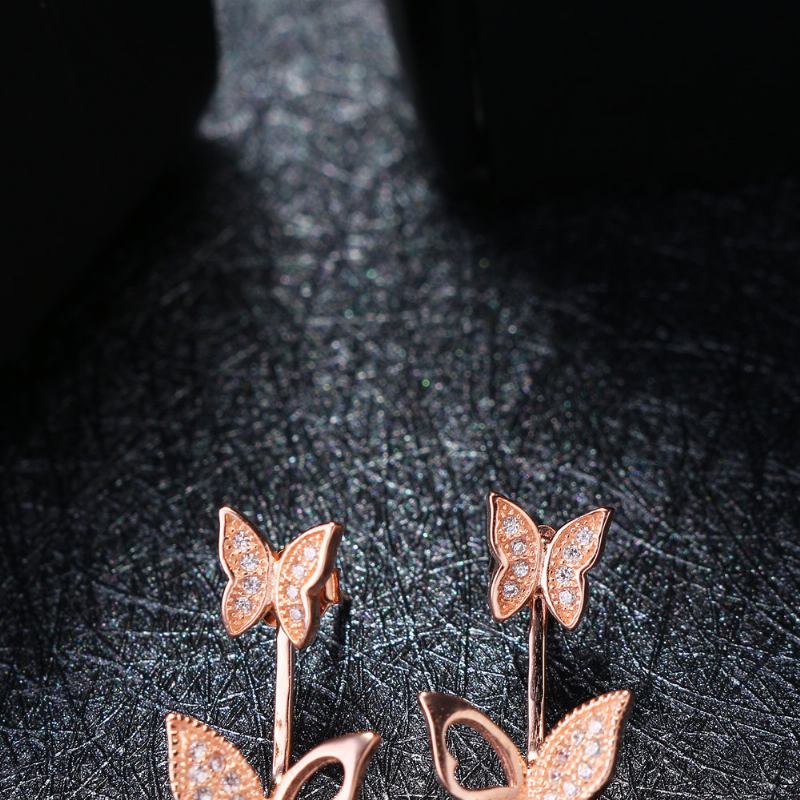 Γλυκά Ασημένια 925 Ροζ Χρυσά Σκουλαρίκια Full Zirconia Butterfly Piercing Ear Jackets Για Γυναίκες