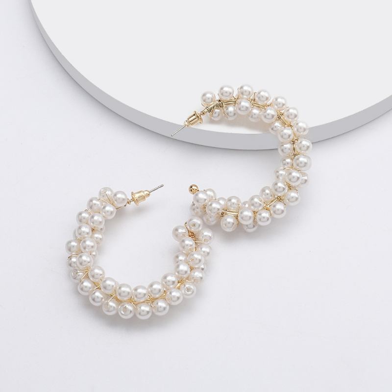 Γυναικεία Σκουλαρίκια Big Circle White Pearl Hoop