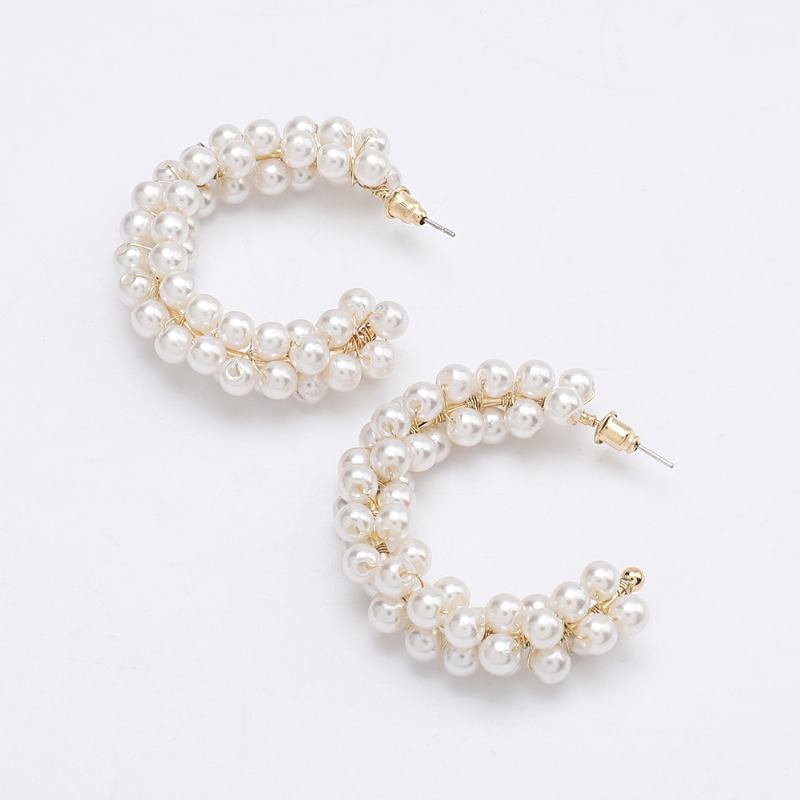 Γυναικεία Σκουλαρίκια Big Circle White Pearl Hoop