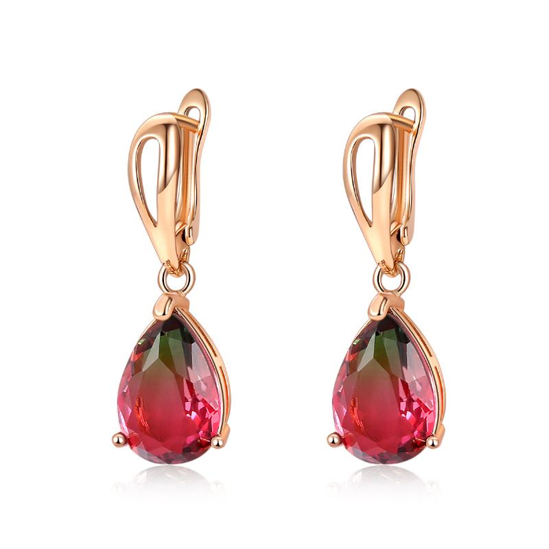 Γυναικεία Σκουλαρίκια Με Κρίκο Zirconia Color Water Drop Tourmaline