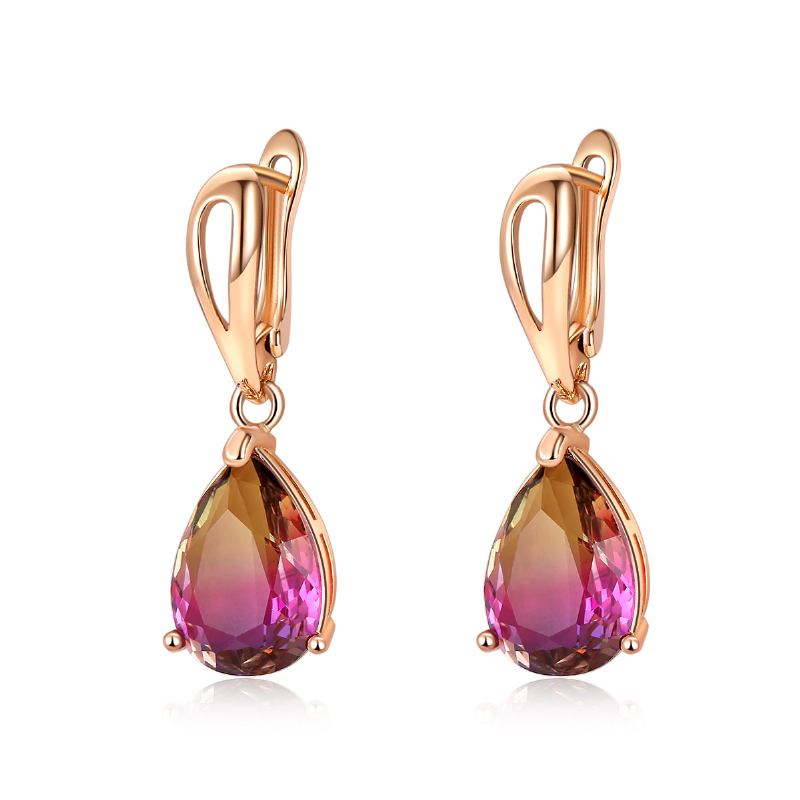 Γυναικεία Σκουλαρίκια Με Κρίκο Zirconia Color Water Drop Tourmaline