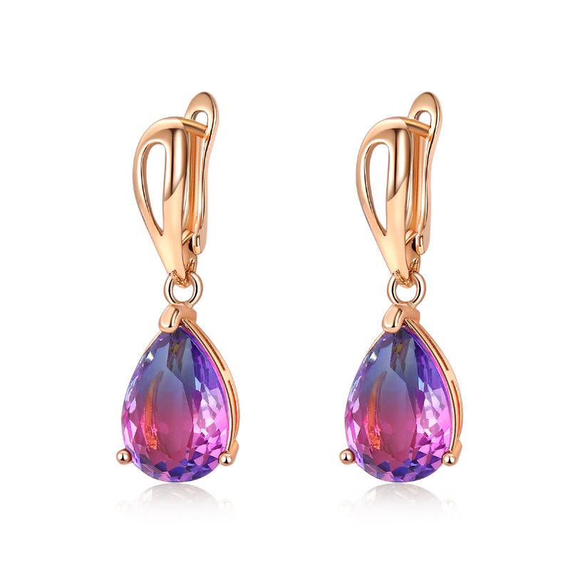 Γυναικεία Σκουλαρίκια Με Κρίκο Zirconia Color Water Drop Tourmaline