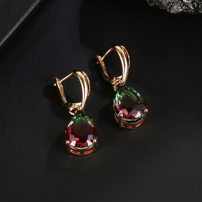 Γυναικεία Σκουλαρίκια Με Κρίκο Zirconia Color Water Drop Tourmaline