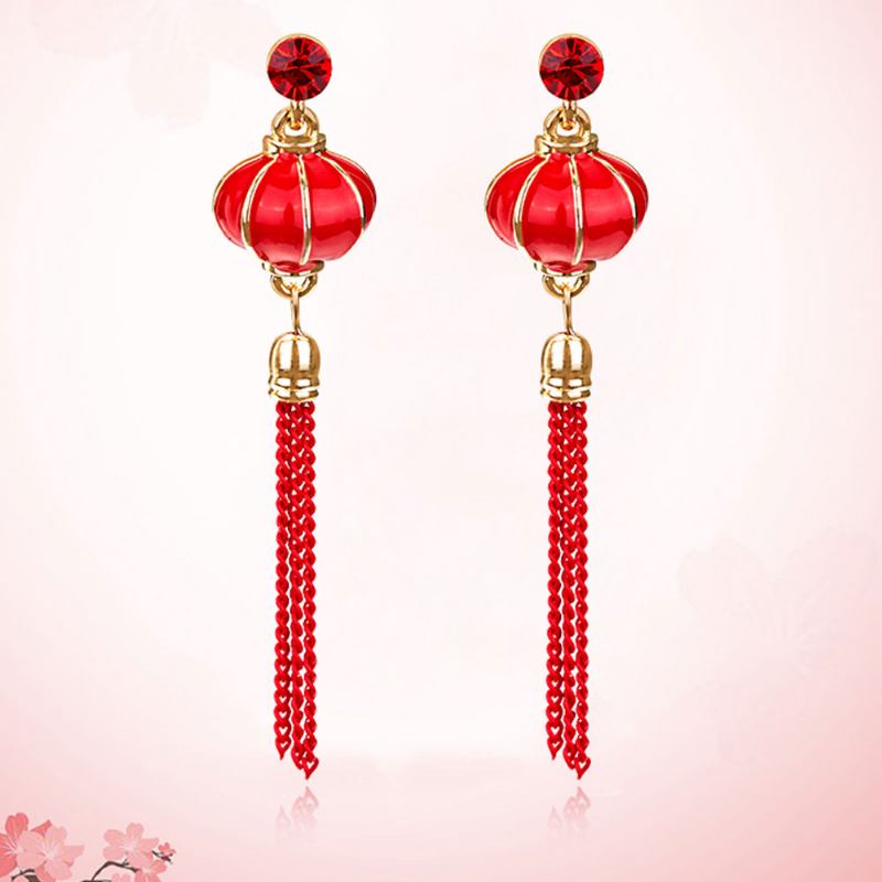 Κινεζικό Σκουλαρίκι Με Φανάρι Love Lucky Lantern Drop Earrings Dangle Vintage Ear Jewelry For Women Girls