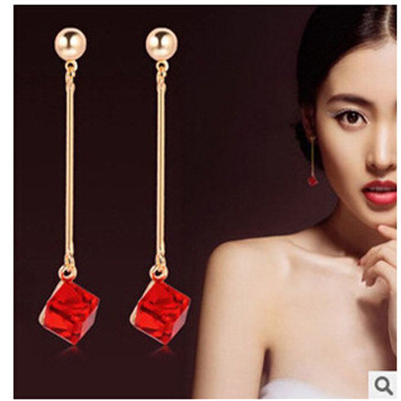 Κομψά Ear Drop Earrings Bar Σε Σχήμα Quare Water Cube Κρυστάλλινα Κρεμαστά Σκουλαρίκια Κοσμήματα Για Γυναίκες