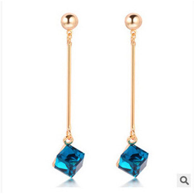 Κομψά Ear Drop Earrings Bar Σε Σχήμα Quare Water Cube Κρυστάλλινα Κρεμαστά Σκουλαρίκια Κοσμήματα Για Γυναίκες