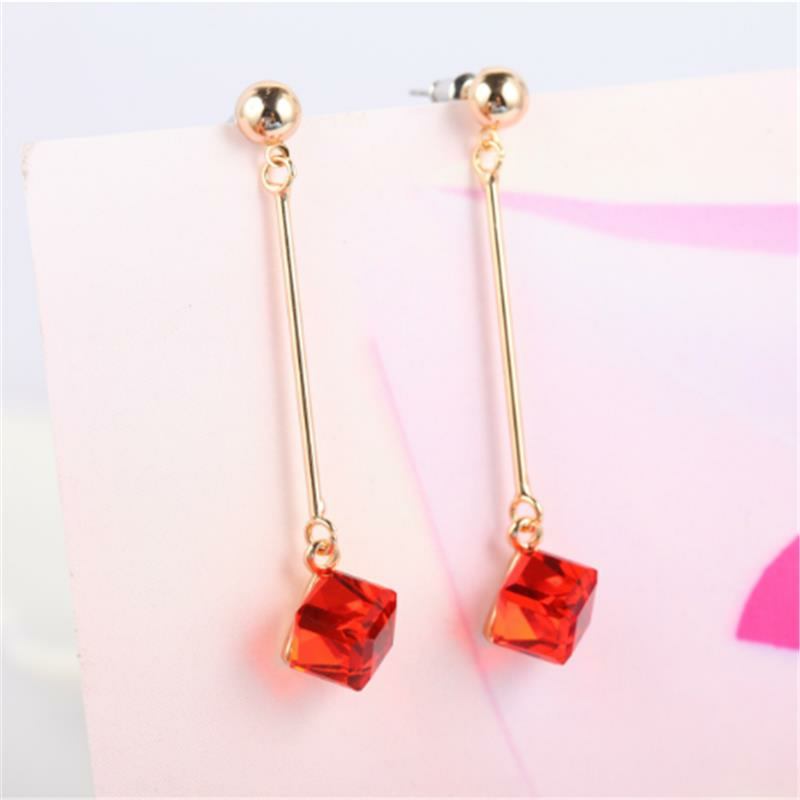 Κομψά Ear Drop Earrings Bar Σε Σχήμα Quare Water Cube Κρυστάλλινα Κρεμαστά Σκουλαρίκια Κοσμήματα Για Γυναίκες