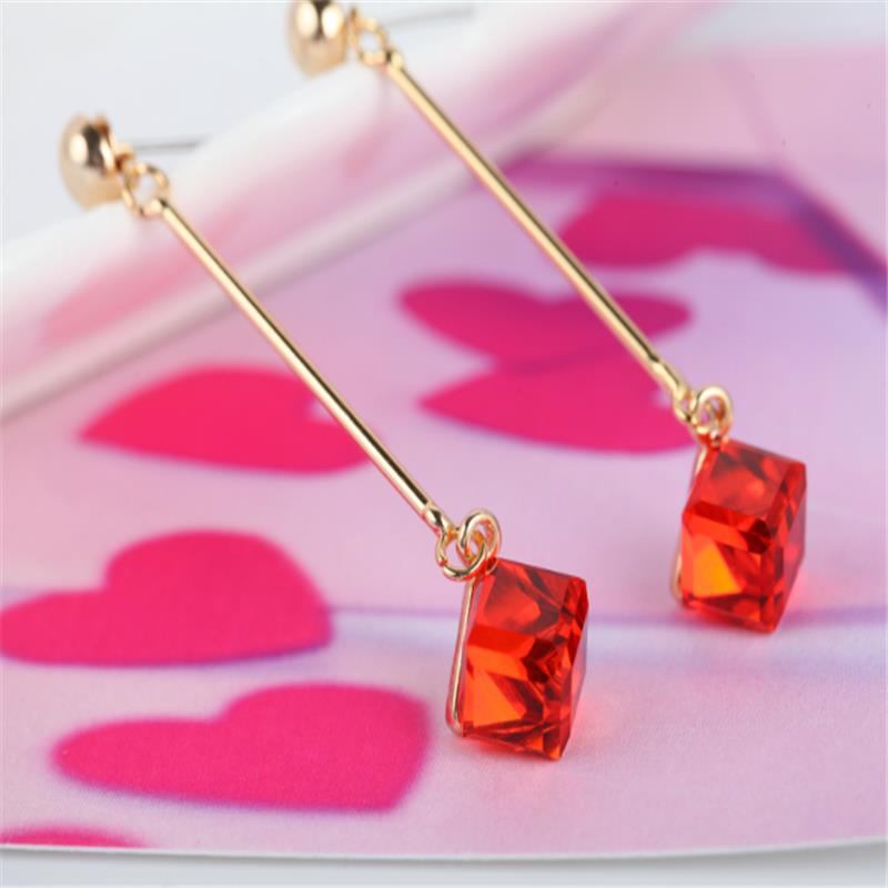 Κομψά Ear Drop Earrings Bar Σε Σχήμα Quare Water Cube Κρυστάλλινα Κρεμαστά Σκουλαρίκια Κοσμήματα Για Γυναίκες