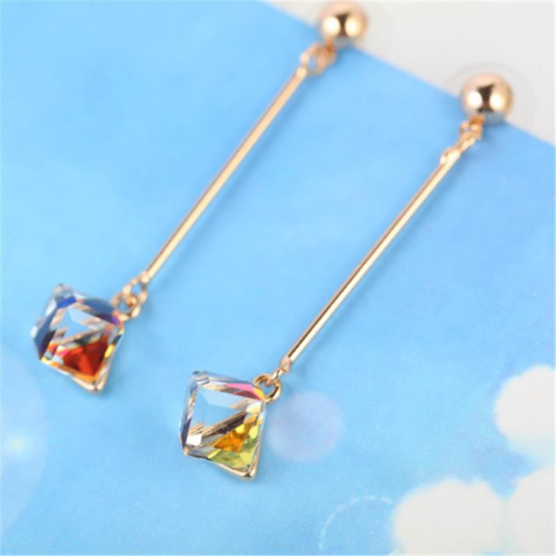 Κομψά Ear Drop Earrings Bar Σε Σχήμα Quare Water Cube Κρυστάλλινα Κρεμαστά Σκουλαρίκια Κοσμήματα Για Γυναίκες