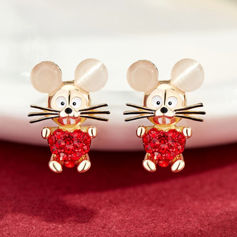 Λεπτά Ασημένια Σκουλαρίκια 925 Mouse Zodiac Year Birth Eardard With Propitious Implied Meaning Earrings Studs