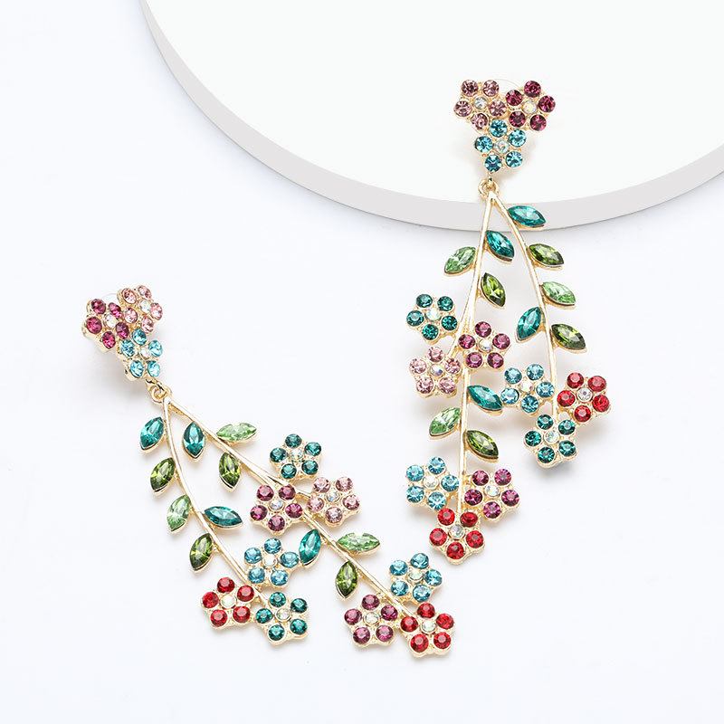 Σκουλαρίκια Από Κράμα Rhinestone Flower Branch Για Γυναίκες