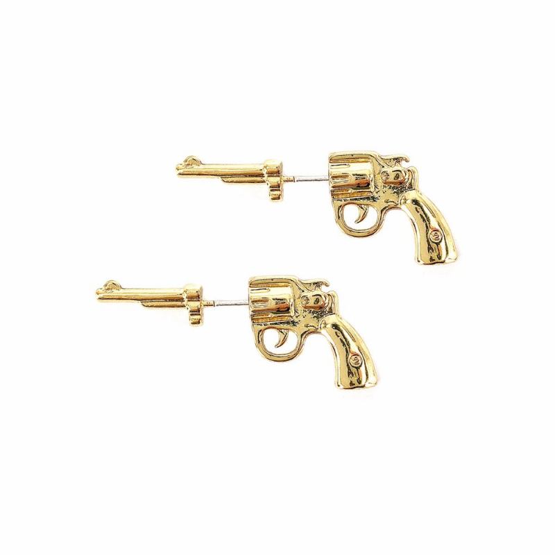 Σκουλαρίκια Πανκ Unisex Ασημί Χρυσό Χρώμα Gun Earrigs 925 Ασημένια Βελόνα Τζάκετ Αυτιού