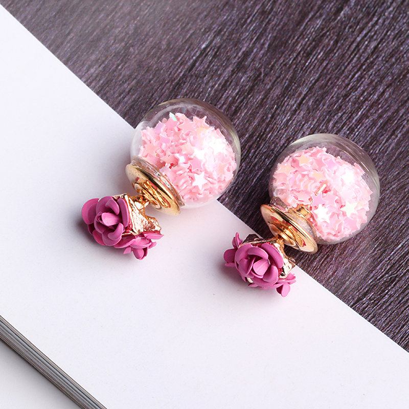 Sweet Elegant Earrings Glass Wishing Ball Star Rose Flower For Women Δώρο