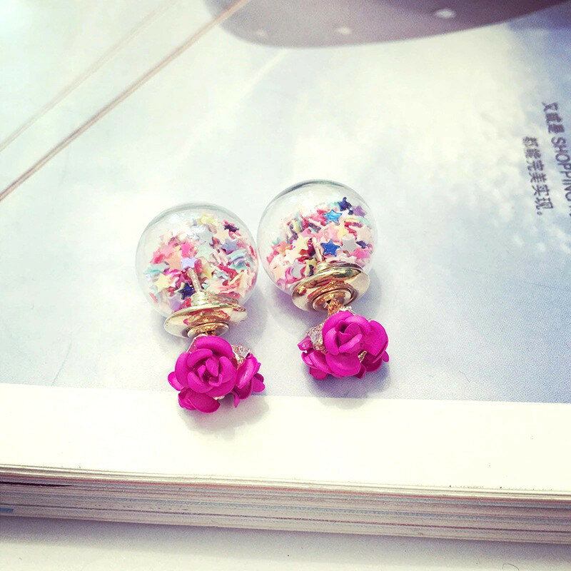 Sweet Elegant Earrings Glass Wishing Ball Star Rose Flower For Women Δώρο