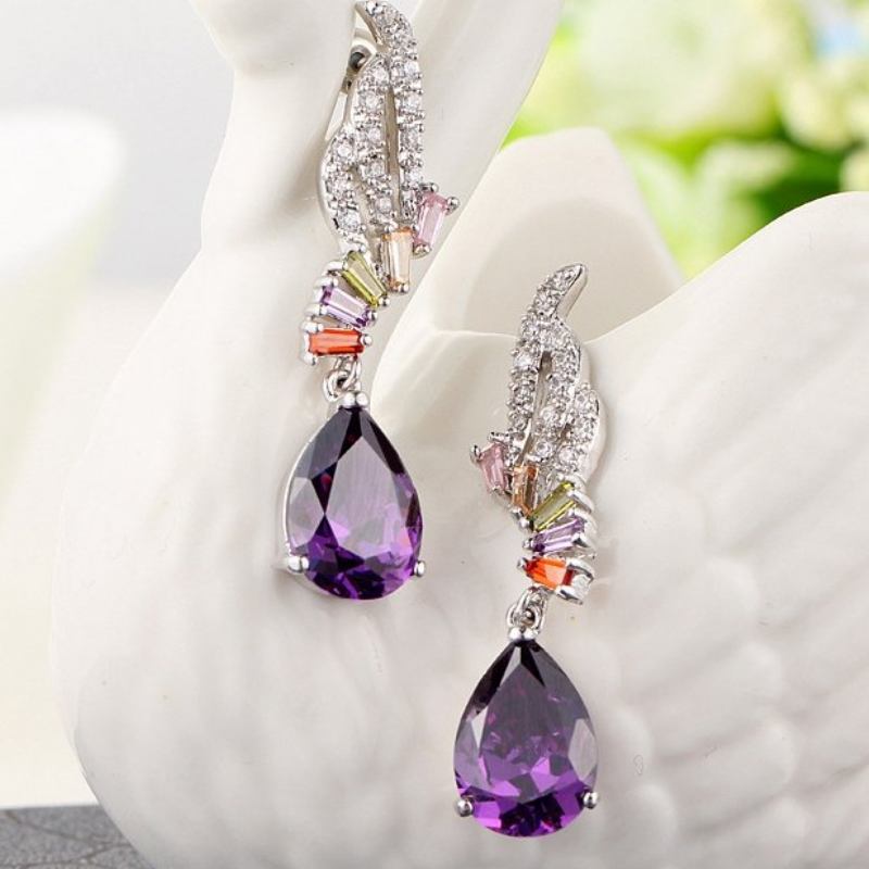 Trendy Angel Wings Zirconia Drop Γυναικεία Σκουλαρίκια Εκθαμβωτικά Κρυστάλλινα Λευκά Χρυσά Piercing