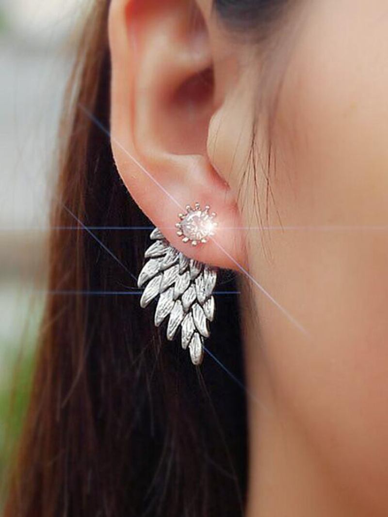 Vintage Ear Stud Σκουλαρίκια Angel Wings Feather Rhinestone Piercing Χαριτωμένα Κοσμήματα Για Γυναίκες