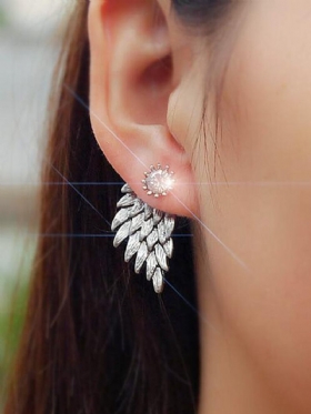 Vintage Ear Stud Σκουλαρίκια Angel Wings Feather Rhinestone Piercing Χαριτωμένα Κοσμήματα Για Γυναίκες