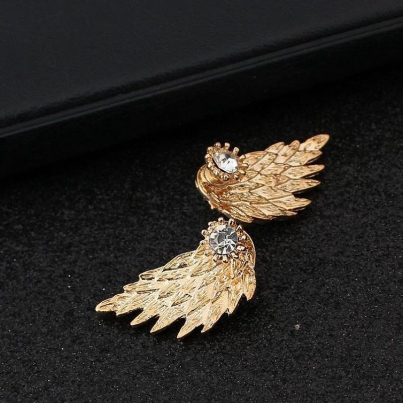 Vintage Ear Stud Σκουλαρίκια Angel Wings Feather Rhinestone Piercing Χαριτωμένα Κοσμήματα Για Γυναίκες