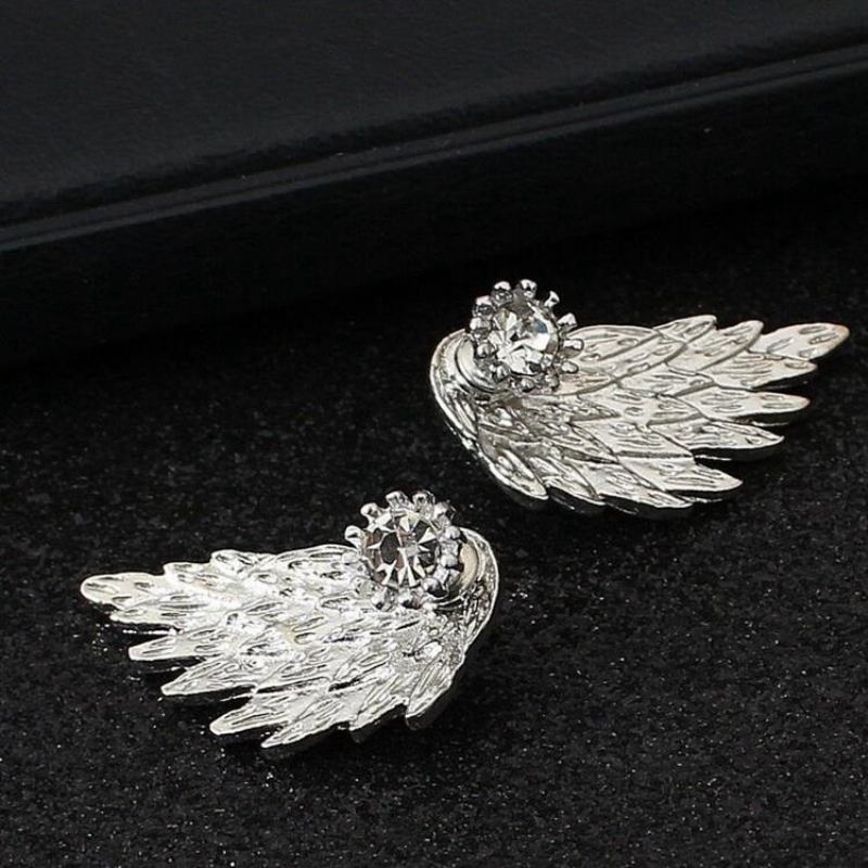 Vintage Ear Stud Σκουλαρίκια Angel Wings Feather Rhinestone Piercing Χαριτωμένα Κοσμήματα Για Γυναίκες