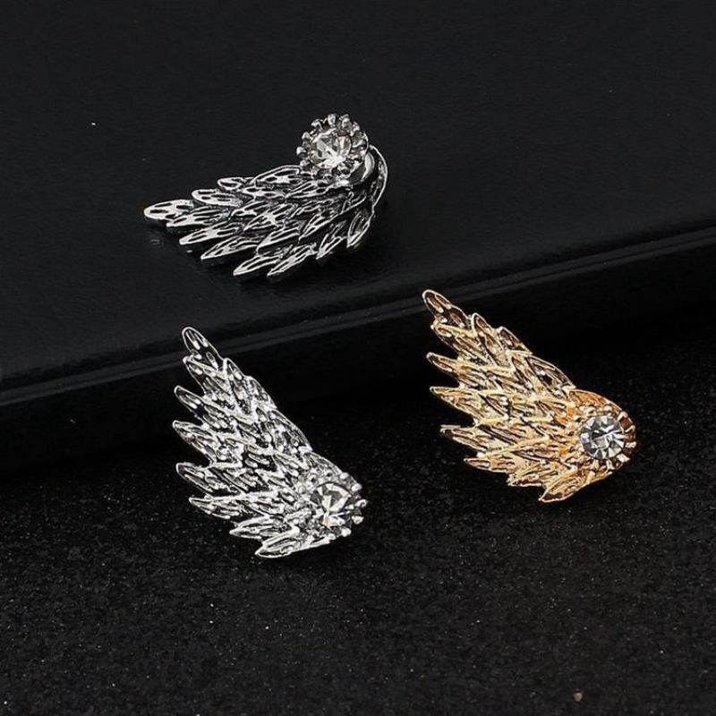 Vintage Ear Stud Σκουλαρίκια Angel Wings Feather Rhinestone Piercing Χαριτωμένα Κοσμήματα Για Γυναίκες