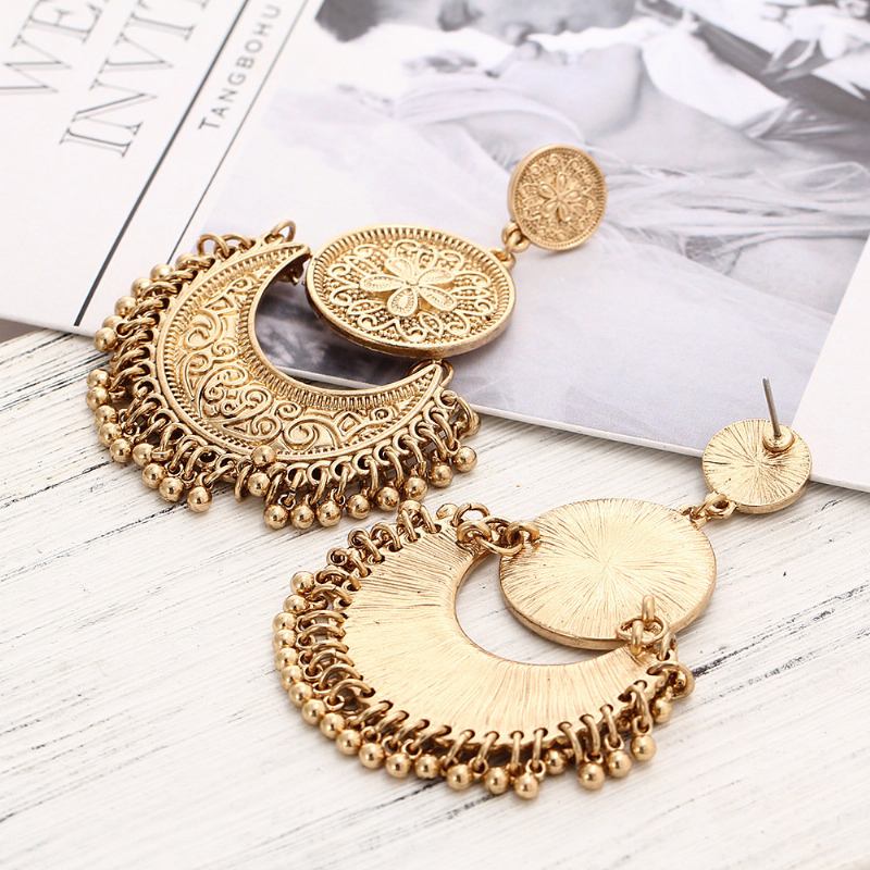 Vintage Έθνικ Μενταγιόν Με Φούντα Flower Moon Drop Dangle Σκουλαρίκια Για Γυναίκες Κοσμήματα Για Εκείνη