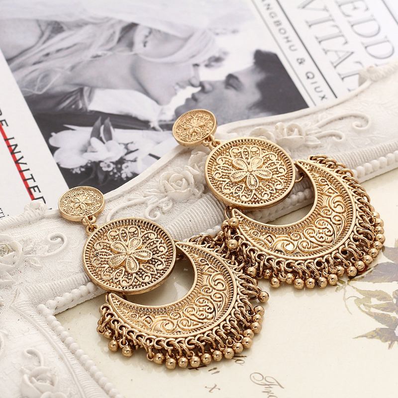 Vintage Έθνικ Μενταγιόν Με Φούντα Flower Moon Drop Dangle Σκουλαρίκια Για Γυναίκες Κοσμήματα Για Εκείνη