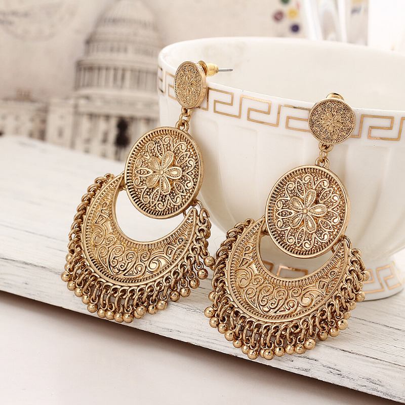 Vintage Έθνικ Μενταγιόν Με Φούντα Flower Moon Drop Dangle Σκουλαρίκια Για Γυναίκες Κοσμήματα Για Εκείνη