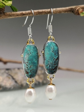 Vintage Κράμα Πράσινο Opal Σκουλαρίκια Pearl Drop Dangle