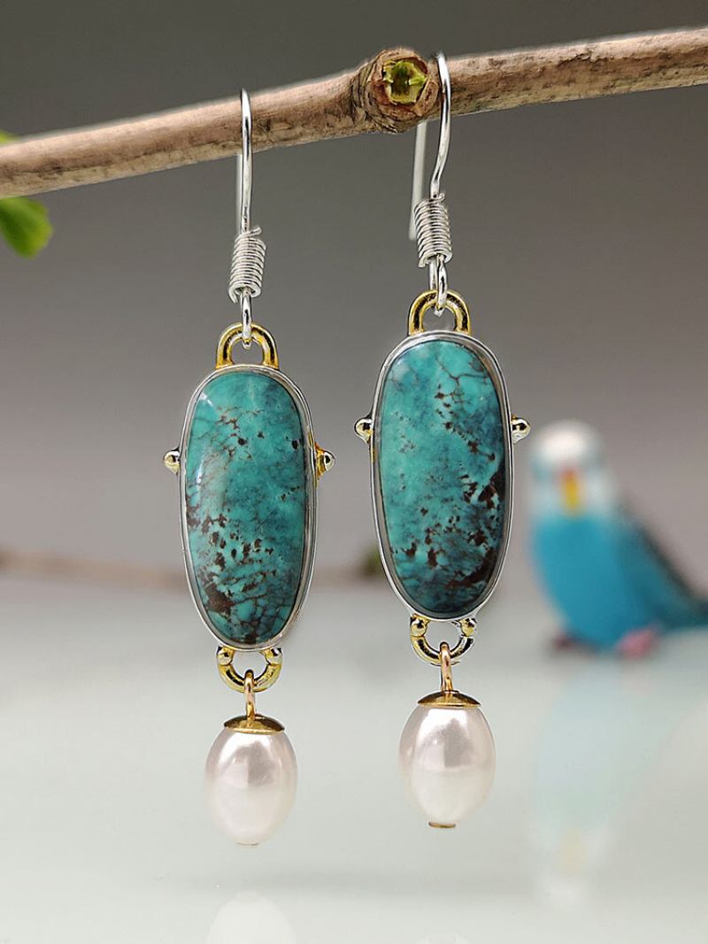 Vintage Κράμα Πράσινο Opal Σκουλαρίκια Pearl Drop Dangle