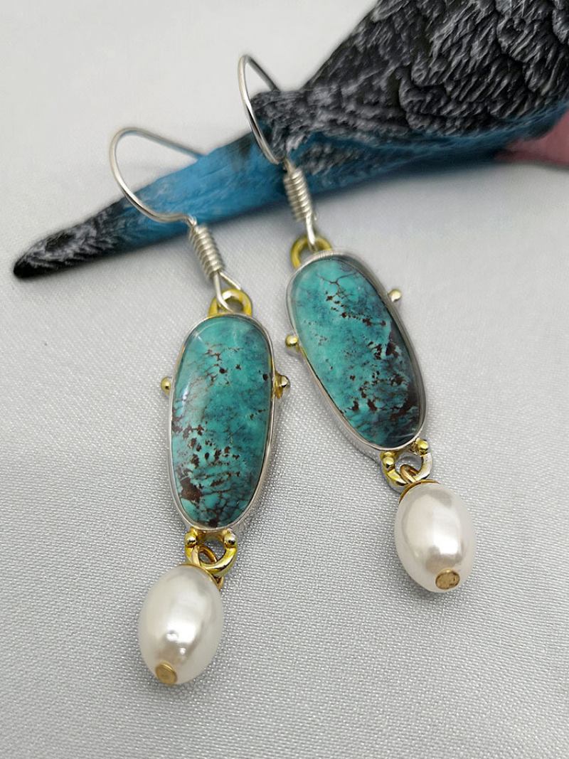 Vintage Κράμα Πράσινο Opal Σκουλαρίκια Pearl Drop Dangle