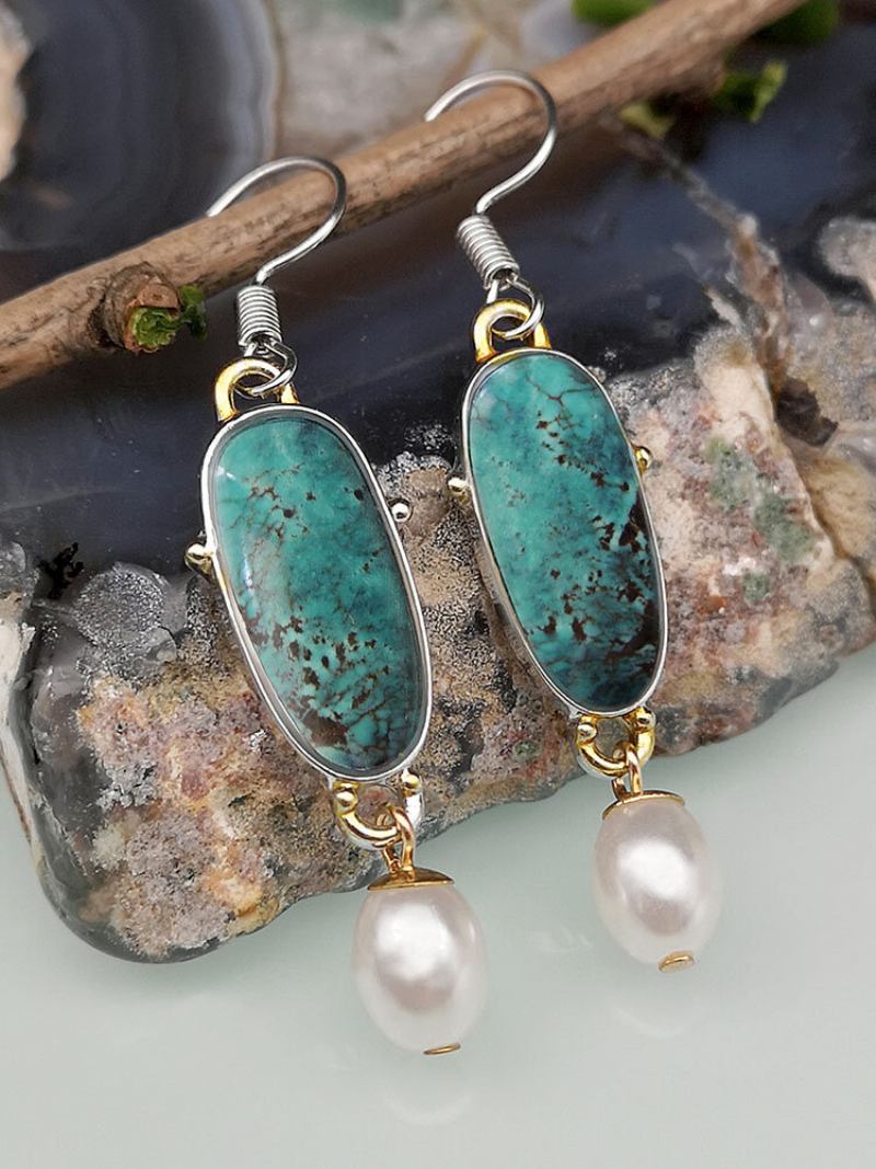 Vintage Κράμα Πράσινο Opal Σκουλαρίκια Pearl Drop Dangle