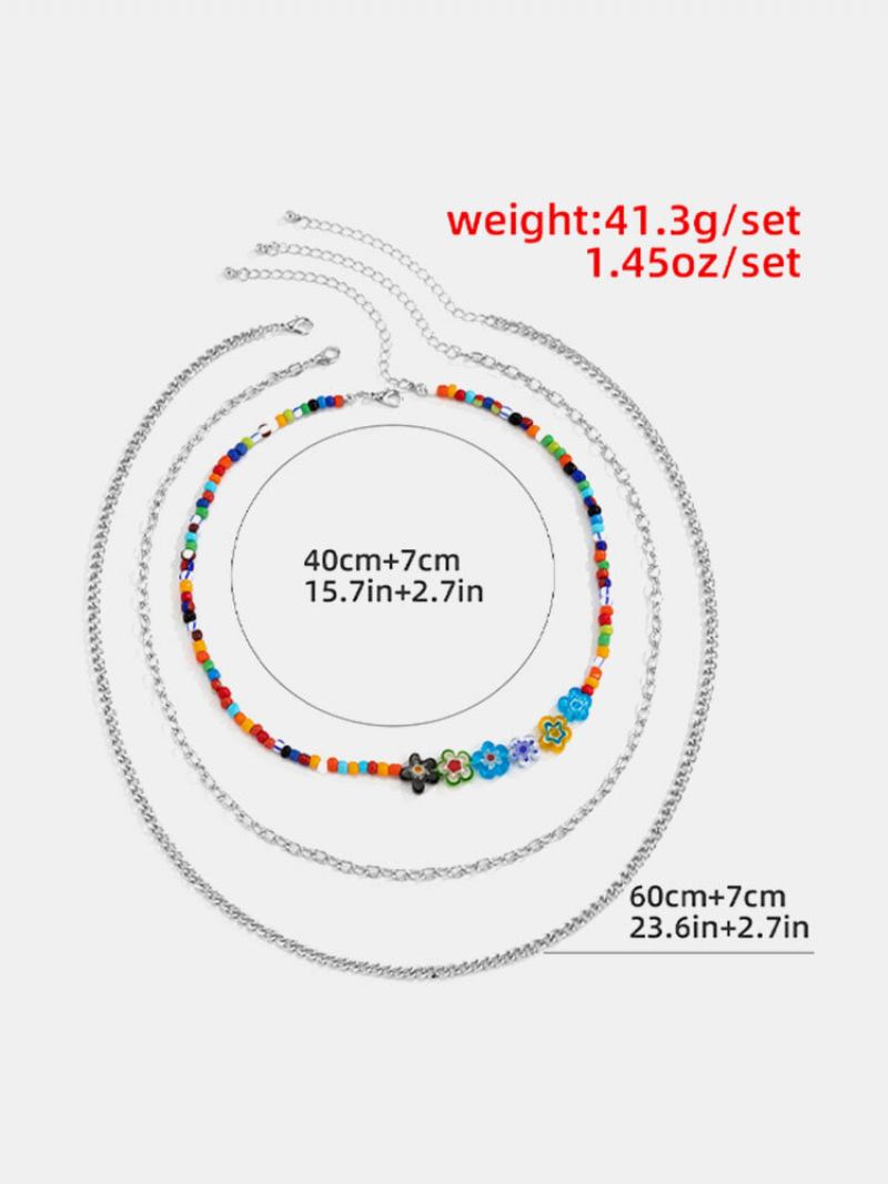 3 Τμχ Μεταλλικό Κολιέ Με Μοντέρνα Μόδα Μποέμ Με Πολύχρωμες Χάντρες