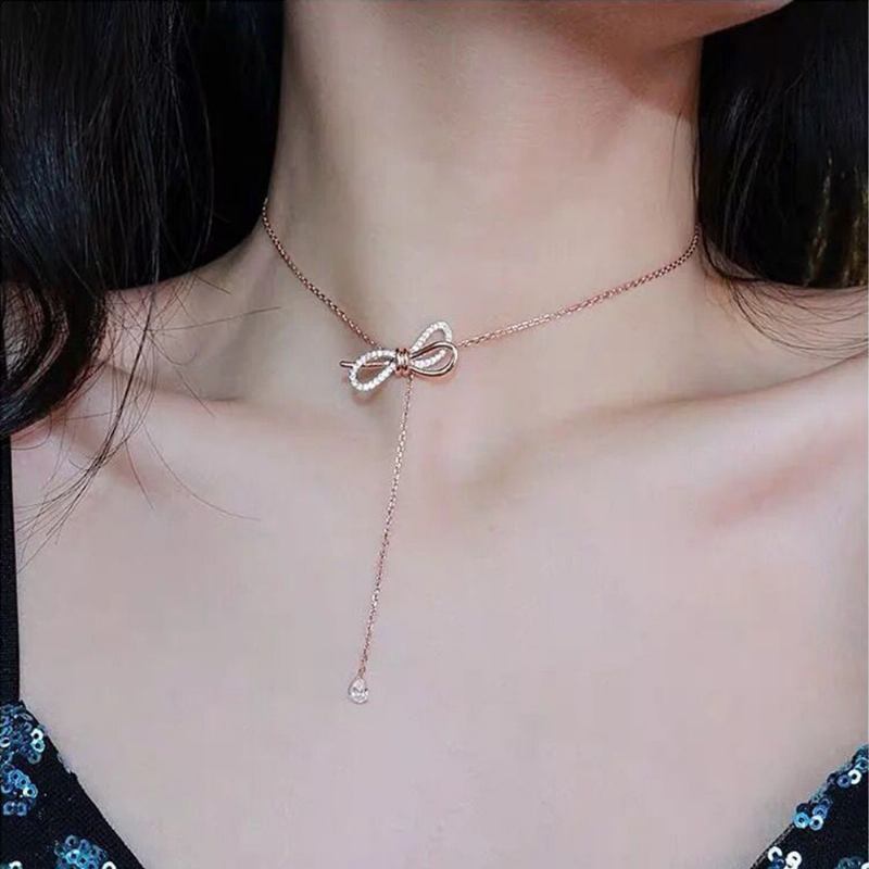 Bow Knot Dainty Choker Χρυσά Κολιέ Γυναικεία Κοσμήματα Δώρο Μόδα Αλυσίδα Με Τεχνητό Διαμάντι Κομψό & Όμορφο Για Επέτειο Γενεθλίων