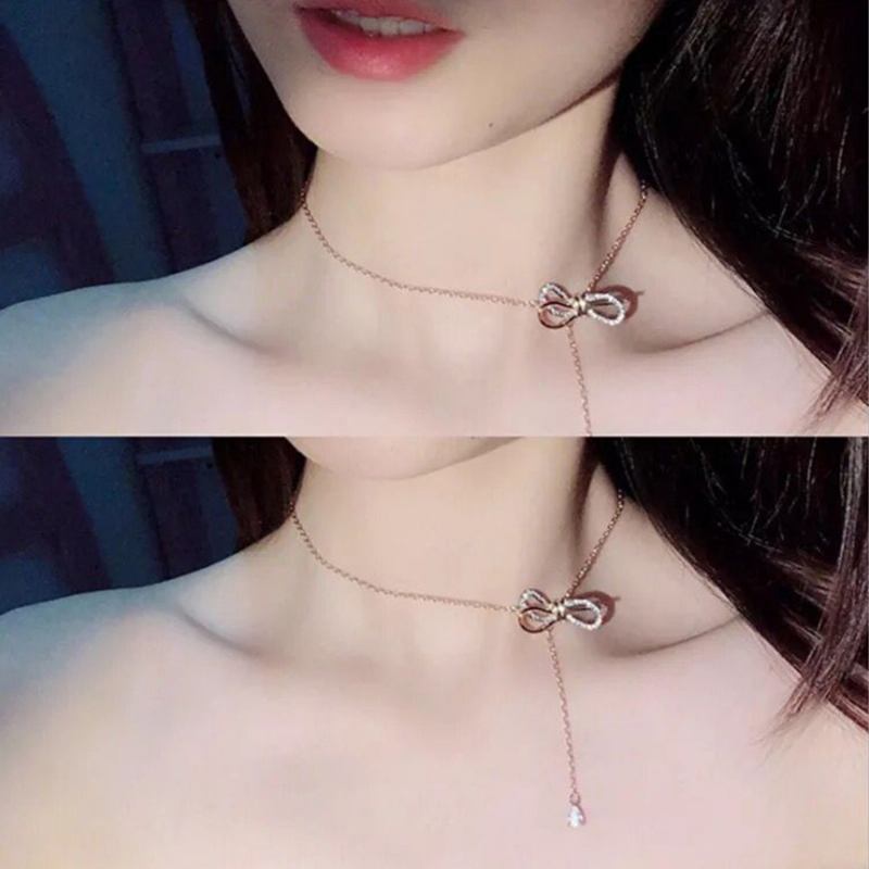 Bow Knot Dainty Choker Χρυσά Κολιέ Γυναικεία Κοσμήματα Δώρο Μόδα Αλυσίδα Με Τεχνητό Διαμάντι Κομψό & Όμορφο Για Επέτειο Γενεθλίων