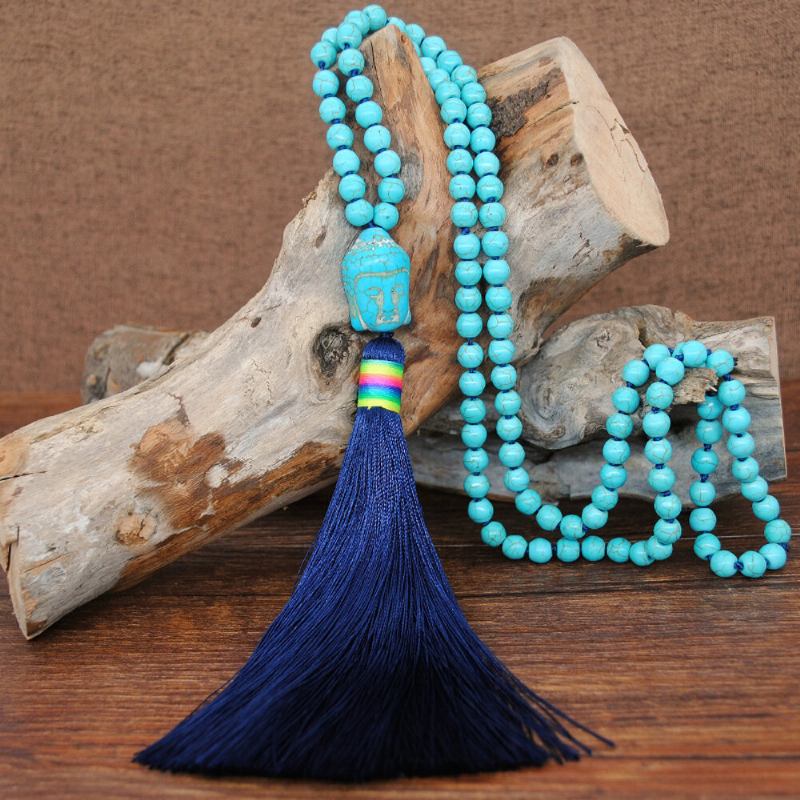 Κολιέ Bohemian Long Tassel Μενταγιόν Με Χάντρες Τυρκουάζ Ελέφαντα Γυναικεία Πουλόβερ Με Αλυσίδα Κοσμήματα