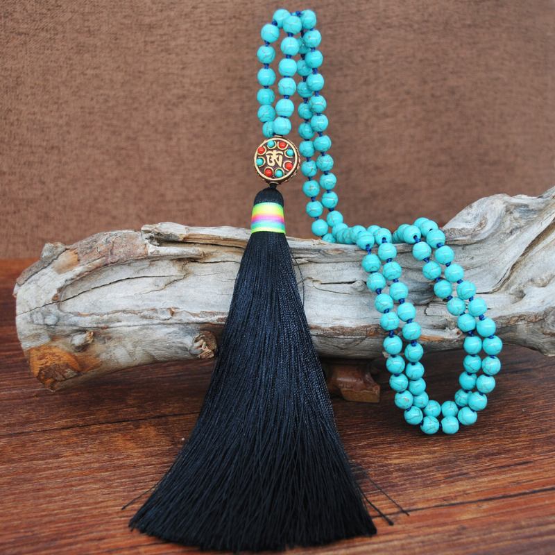 Κολιέ Bohemian Long Tassel Μενταγιόν Με Χάντρες Τυρκουάζ Ελέφαντα Γυναικεία Πουλόβερ Με Αλυσίδα Κοσμήματα