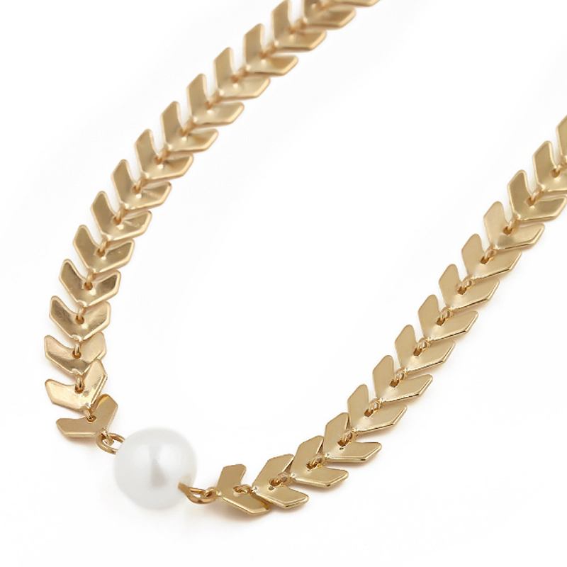 Κολιέ Fishbone Choker Αλυσίδα Κρεμαστό Μαργαριτάρι Casual Για Γυναίκες Και Κορίτσια